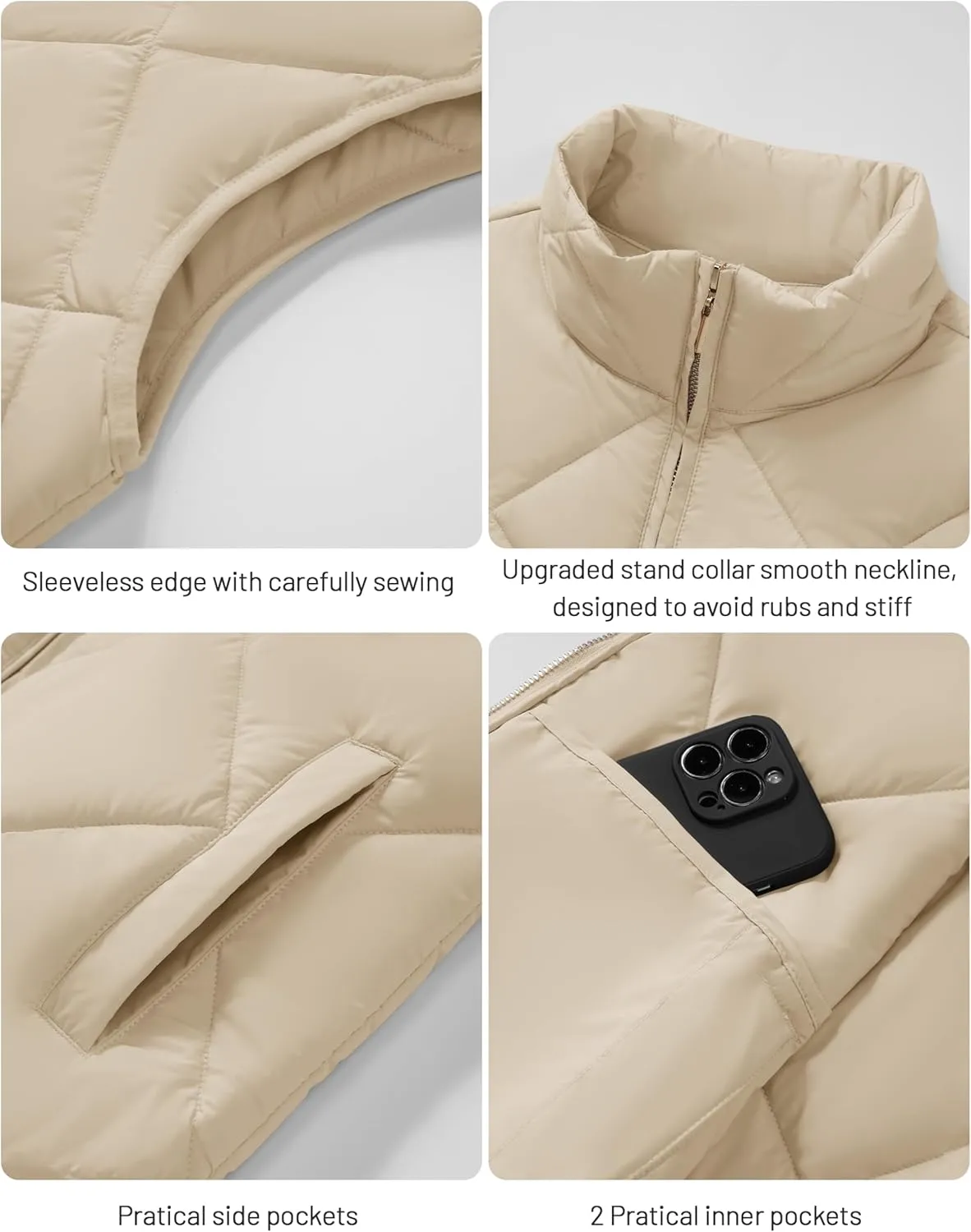 YUCOLEN Women's Quilted Vest 4 Pockets Stand Collar Lightweight Zip Padded Gilet Sleeveless Jackets Coats Outwear
