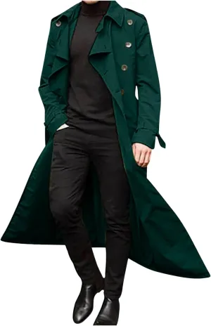 Zeiyignr Man's Double Breasted Trench Coat Oversized Casual windbreaker Business Notched Lapel Long Jacket Overcoat with Belt