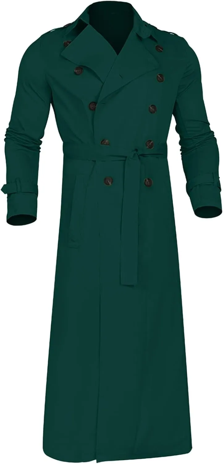 Zeiyignr Man's Double Breasted Trench Coat Oversized Casual windbreaker Business Notched Lapel Long Jacket Overcoat with Belt