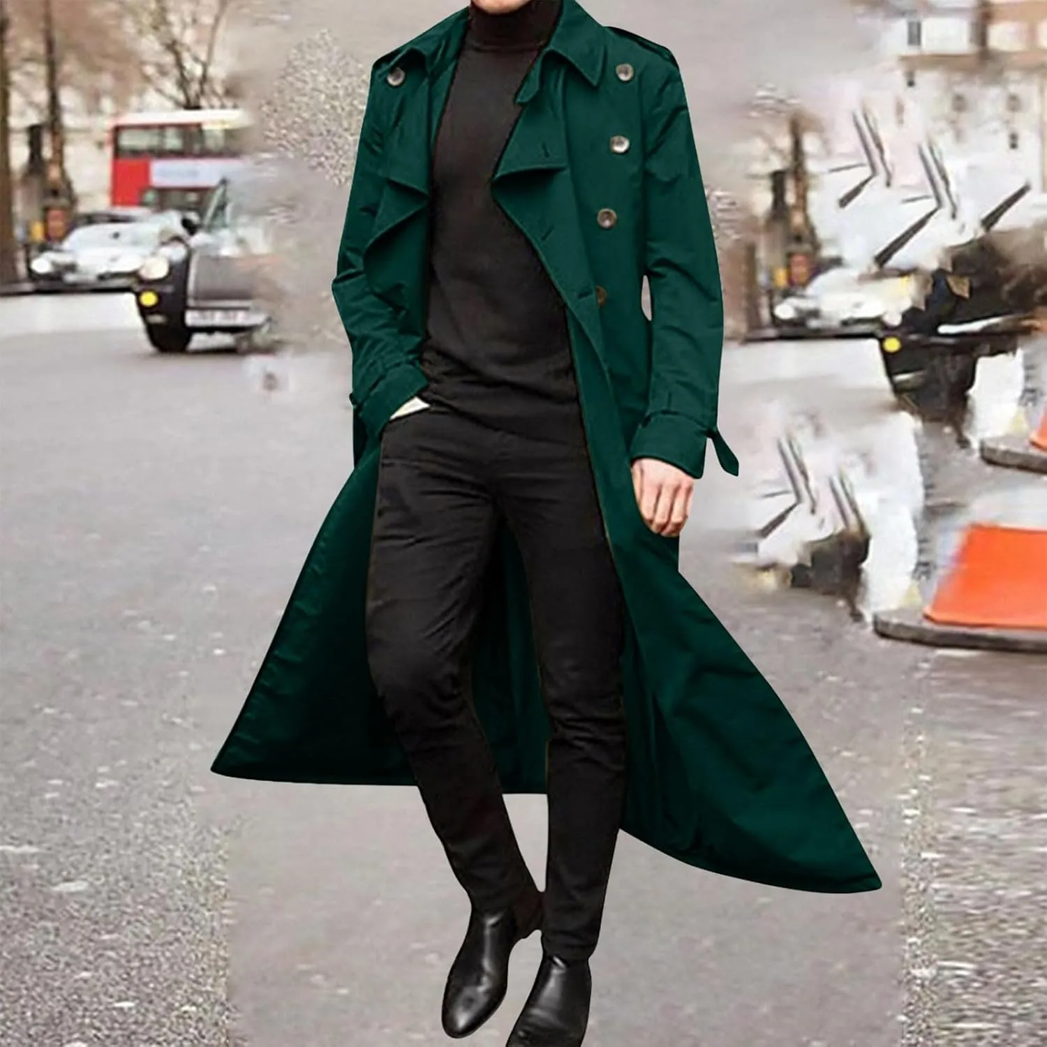 Zeiyignr Man's Double Breasted Trench Coat Oversized Casual windbreaker Business Notched Lapel Long Jacket Overcoat with Belt