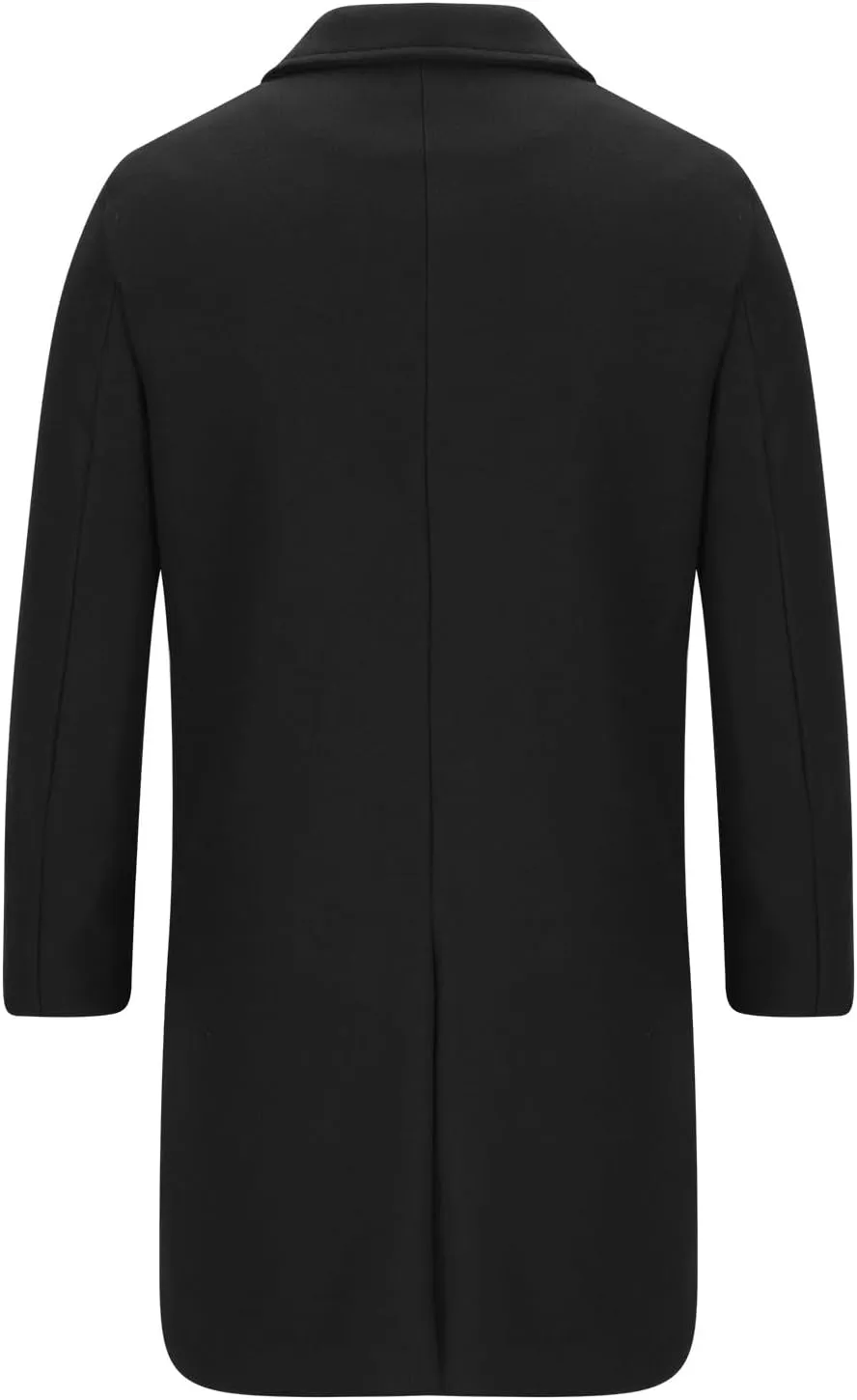 Zeiyignr Mens Trench Coat Notched Lapel Collar Double Breasted Wool Blend Pea Coat Casual Slim Fit Mid Long Overcoat Jacket