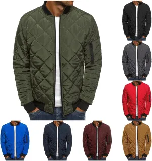 ZWRXW Bomber Jackets for Men Diamond Quilted Puffer Down Jacket Full Zip Lightweight Varsity Padded Coat Winter Warm Outwear