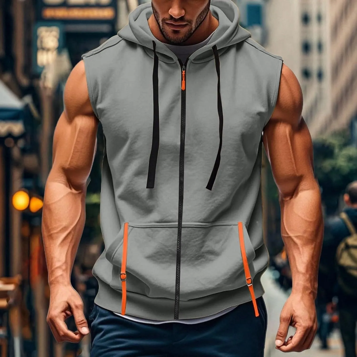 ZYXTIM Men's Hoodies Short Sleeve Pullover Oversize Casual Quarter Zipper Summer Shirts Stretch Gym Workout Tops with Pockets