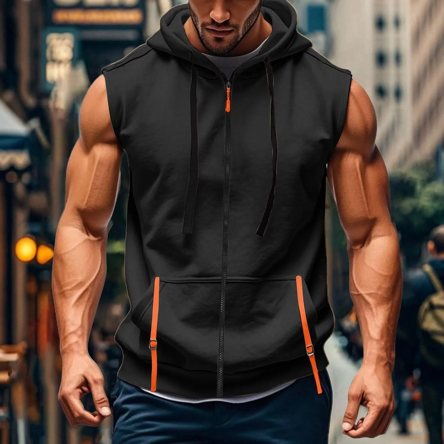 ZYXTIM Men's Hoodies Short Sleeve Pullover Oversize Casual Quarter Zipper Summer Shirts Stretch Gym Workout Tops with Pockets